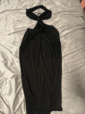 Fashion Nova Black One-Shoulder Halter Midi Dress